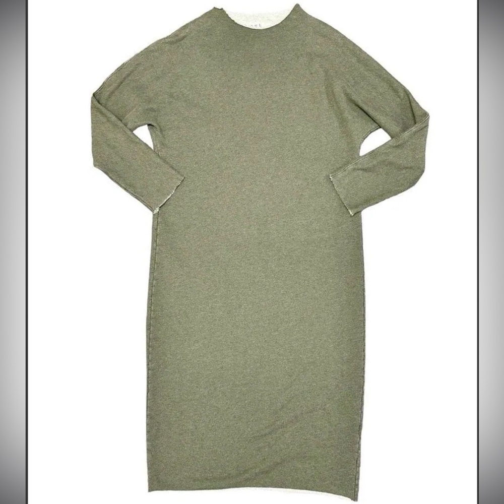 Frank And Eileen Isabelle Funnel Neck Olive Sweatshirt Dress